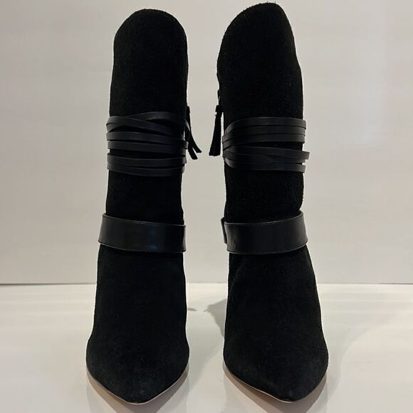 Alice + Olivia Owen Pointy Toe Wedge Heel Suede Black Booties Size 36 NWOT - Picture 4 of 16